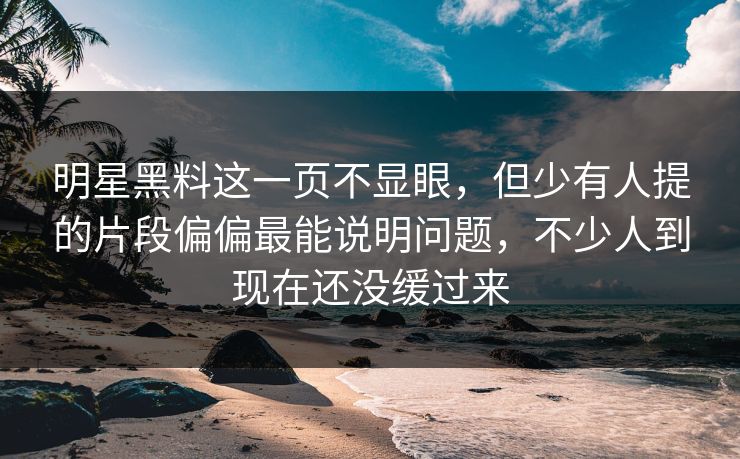 明星黑料这一页不显眼，但少有人提的片段偏偏最能说明问题，不少人到现在还没缓过来