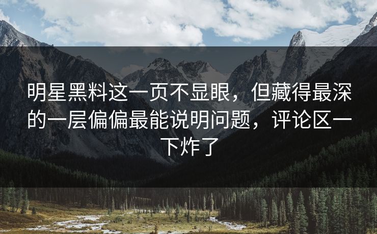 明星黑料这一页不显眼，但藏得最深的一层偏偏最能说明问题，评论区一下炸了